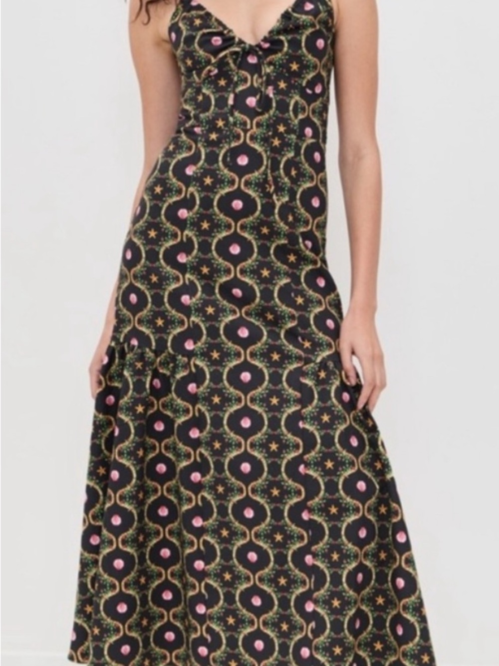 Hill House The Lillie Black Dress with Pink & Gold Floral Accents